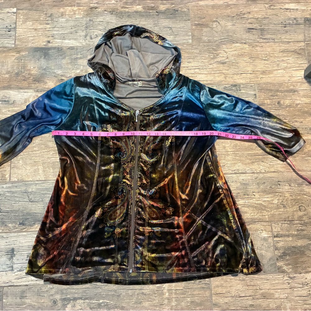 ONE WORLD Colorful velvet burn out Zip-Up Hoodie - Picture 5 of 6